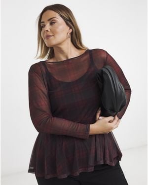 Simply Be Peplum Mesh Top - Purple