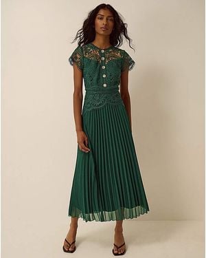 Monsoon Mila Lace Pleated Midi Dress - Green