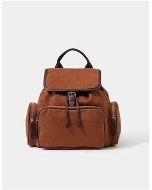 Accessorize Pocket Faux Suede Backpack - Brown