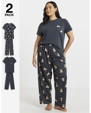 Pretty Secrets Value Bear Print 2 Pack Pyjamas - Blue