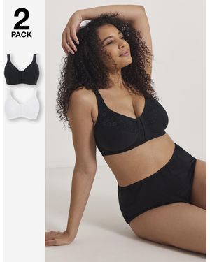 Pretty Secrets 2 Pack Sarah Front Fasten Non Wired Bras - Black