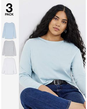 Simply Be 3 Pack Long Sleeve Slash Neck Tops - Grey