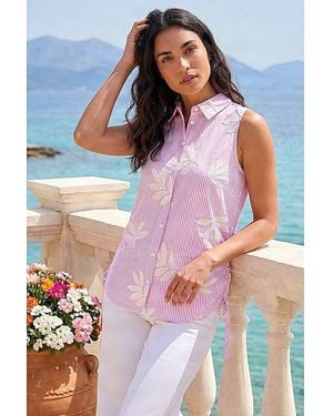 Roman Roman Stripe Leaf Button Up Blouse - Pink