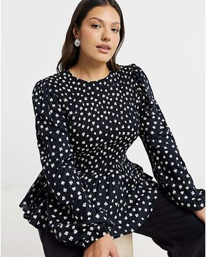 Simply Be Long Sleeve Shirred Top - Black