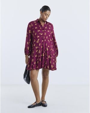 Simply Be Long Sleeve Godet Shirt Dress - Red