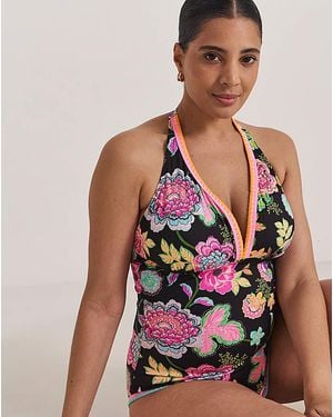 Figleaves Plunge Halterneck Swimsuit - Multicolour