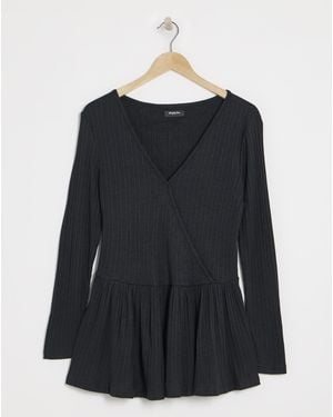 Simply Be Ribbed Soft Touch Mock Wrap Top - Black