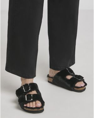 Simply Be Fluffy Two Strap Footbed Slipper Ex Wide - Black