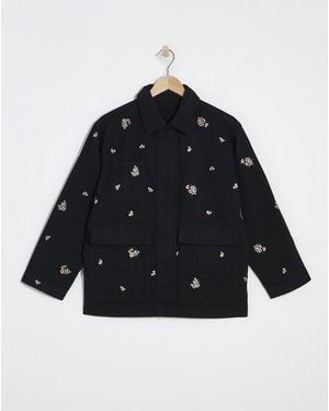 Simply Be Floral Embroidered Utility Shacket - Black
