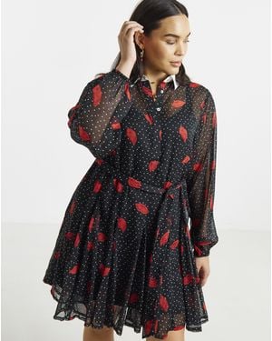 Simply Be Lips Print Shirt Dress - Blue