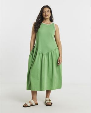 Simply Be Jersey Mix Midi Dress With Whipstitch - Green