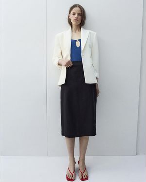 Mango Linen Midi Skirt - Blue