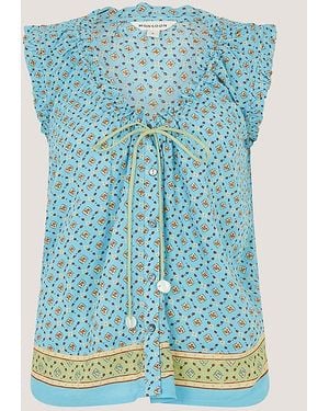 Monsoon Millie Print Frill Top - Blue