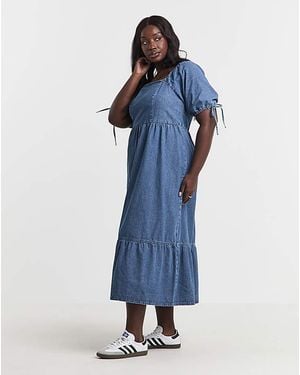 Simply Be Midi Shirred Smock Dress - Blue