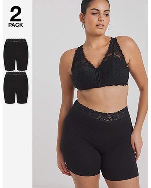 Pretty Secrets 2 Pack Cotton Comfort Lace Trim Shorts - Black