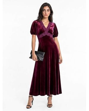 Lovedrobe V Neck Velvet Midaxi Dress - Red