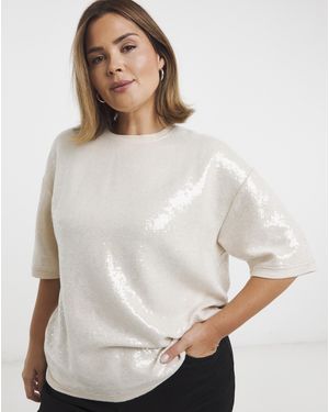 Simply Be Cut & Sew Sequin Top - Natural