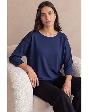 Roman Roman Embroidered Shoulder Stretch Top - Blue