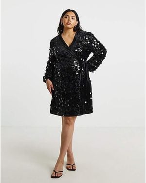 Lovedrobe Velvert Sequin Wrap Dress - Black