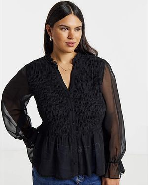 Simply Be Shirred Georgette V-Neck Blouse - Black
