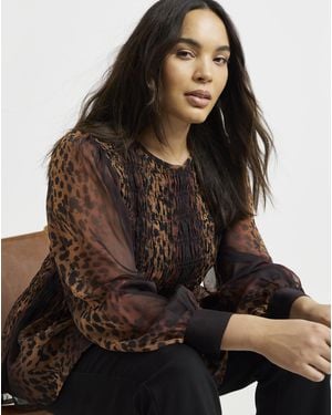 Simply Be Puff Sleeve Shirred Top - Brown