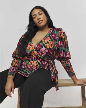 Simply Be Lurex Stripe Printed Wrap Top - Red