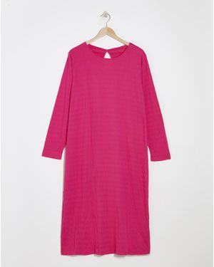 Simply Be Long Sleeve Textured Jersey Midi Dress - Pink