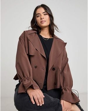 Simply Be Drape Cropped Trench - Brown