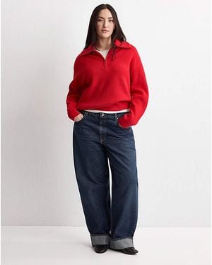 Mango Quarter Zip Knit Jumper - Red