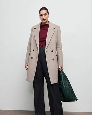 Mango Wool Mix Double Breasted Coat - Brown