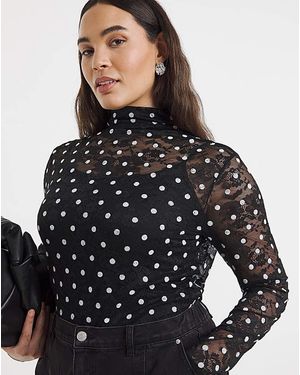 Simply Be Spot Print Lace Top - Black