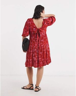 Simply Be Crinkle Printed Skater Dress - Red
