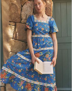 Monsoon Mona Floral Midi Dress - Blue