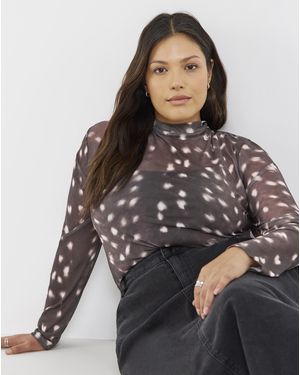 Simply Be High Neck Mesh Top - Brown