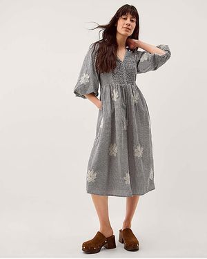 Monsoon Mimi Puff Sleeve Midi Dress - Grey