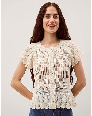 Monsoon Indi Floral Pointelle Cardigan - Natural