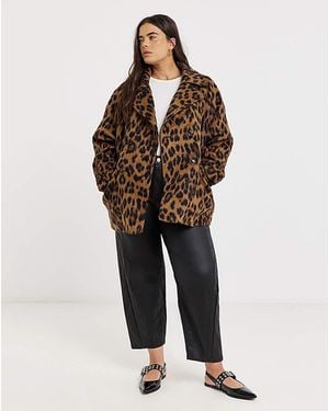 Simply Be Print Premium Wool Look Pea Coat - Brown