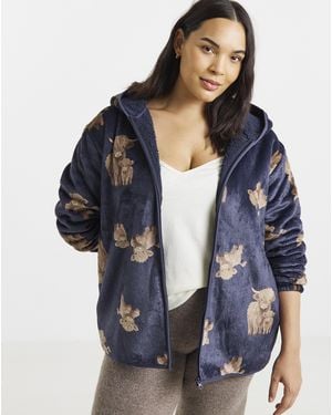 Pretty Secrets Highland Cow Zip Up Cardigan - Blue