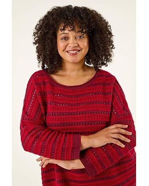 Roman Curve Crochet Stripe Knit - Red