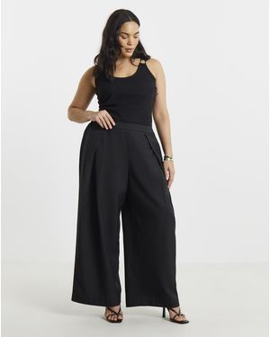 Simply Be Pleated Wide Leg Trouser - Black