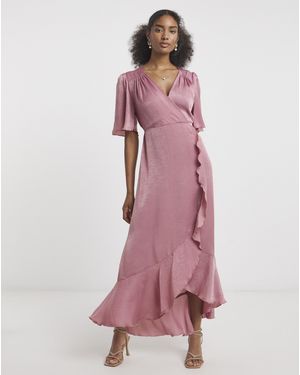 Flounce London Satin Maxi Dress - Pink