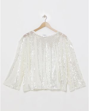 Simply Be Flared Sleeve Sequin Top - White