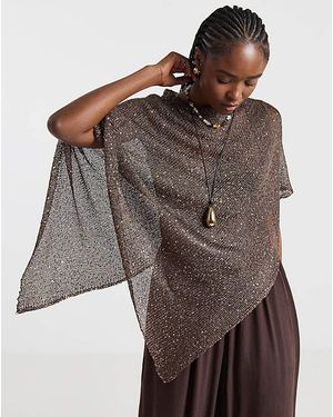 Simply Be Sequin Knitted Slouchy Poncho - Brown