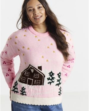 Simply Be Landscape Winter Jumper - Pink