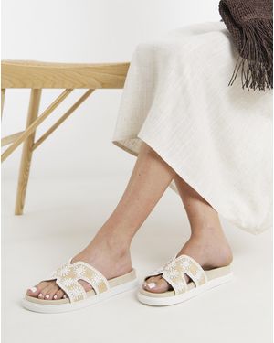 Simply Be Embroidered Woven Sandals Extra Wide - Natural