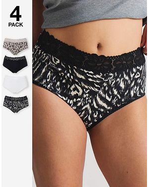 Pretty Secrets 4 Pack Lace Top Full Knickers - Black