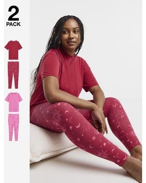 Simply Be Celestial Burgundy 2 Pack Legging Pj Set - Red