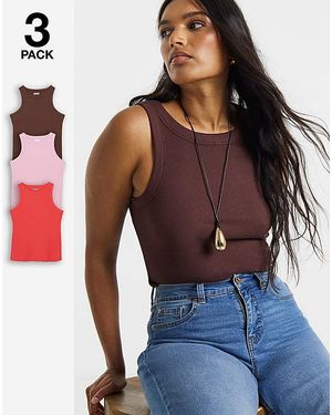 Simply Be 3 Pack High Neck Vests - Red