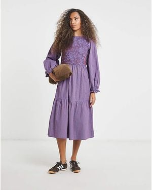 Neon Rose Shirred Detailed Midaxi Dress - Purple