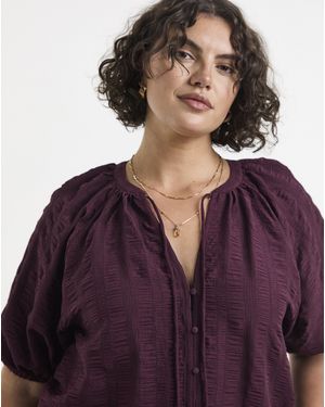 Simply Be Textured Puff Sleeve Top - Purple